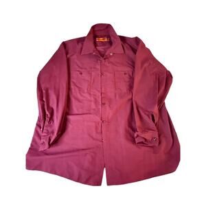 Red Kap Work Shirt Solid Red 2 Pocket Men's Industrial Uniform Long Sleeve 3XL